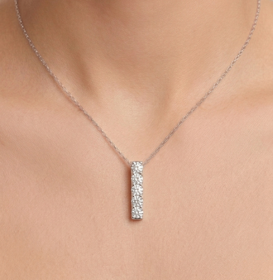 Sterling silver lab grown diamond bar necklace, view 2