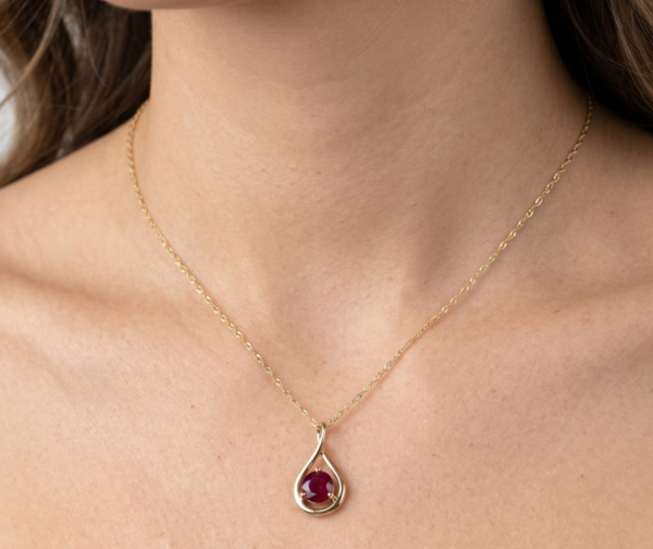 14K gold ruby twist necklace, view 2