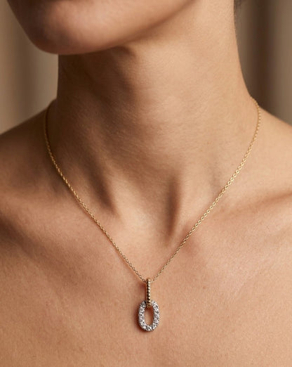 14K gold diamond oval link necklace, view 2