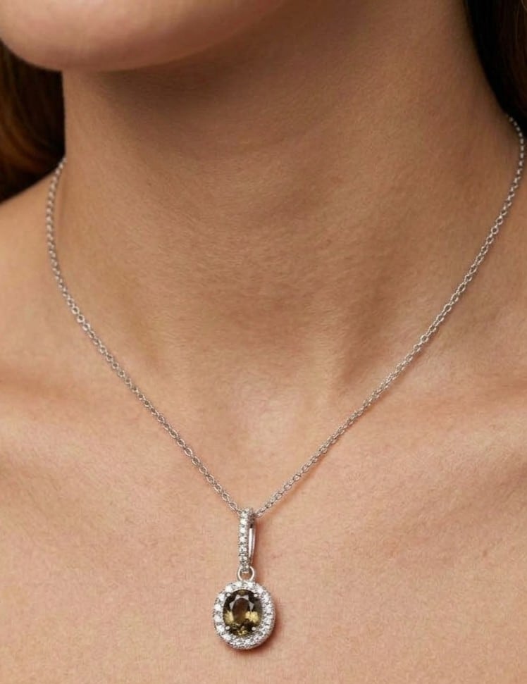 14K gold alexandrite and diamond necklace, view 2