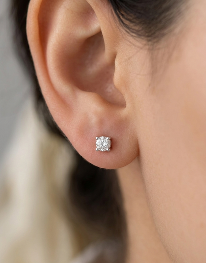 Sterling silver lab grown diamond stud earring, view 2