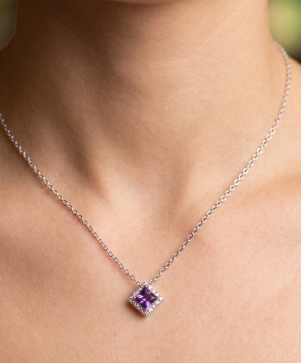 14K gold purple sapphire and diamond necklace, view 2