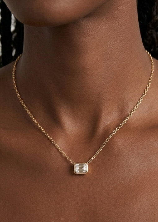 Gold plated sterling silver moissanite necklace, view 3