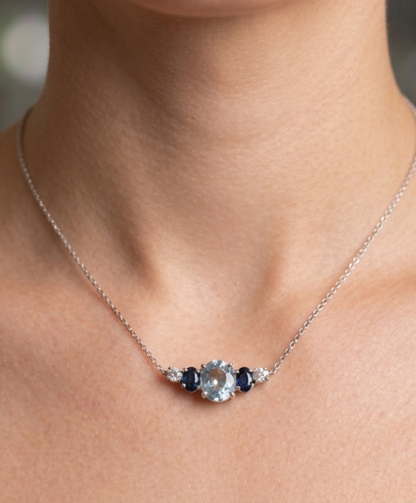 Custom 14K gold aquamarine necklace, view 4
