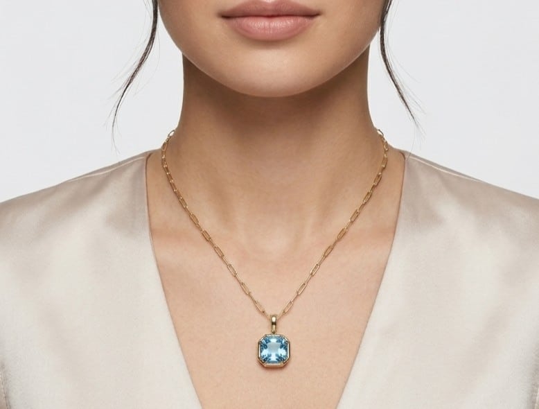 10K gold Swiss blue topaz necklace, view 2