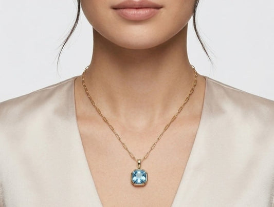 10K gold Swiss blue topaz necklace, view 2