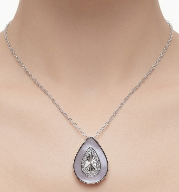Sterling silver mother of pearl drop necklace, view 2