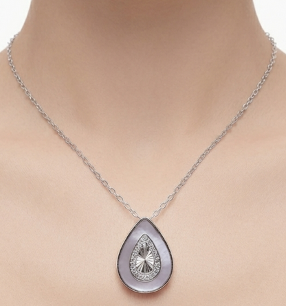 Sterling silver mother of pearl drop necklace, view 2