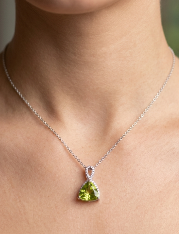 10K gold peridot and diamond necklace, view 2