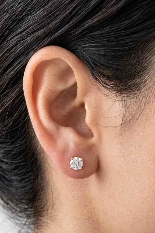 14K gold diamond stud earrings, view 2
