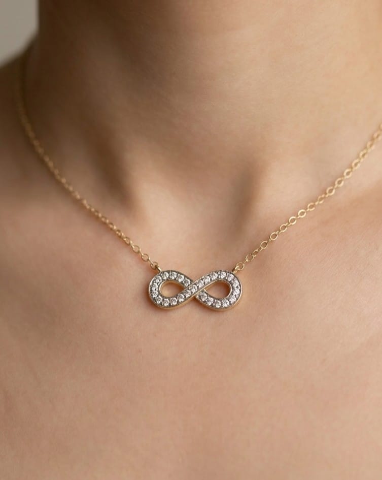 14K gold diamond infinity necklace, view 2