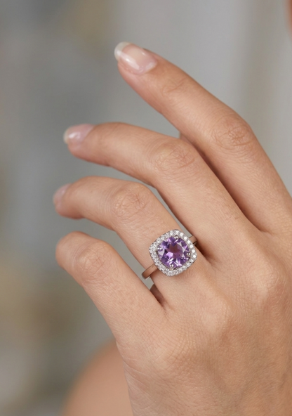 Sterling silver amethyst ring, style B, view 2