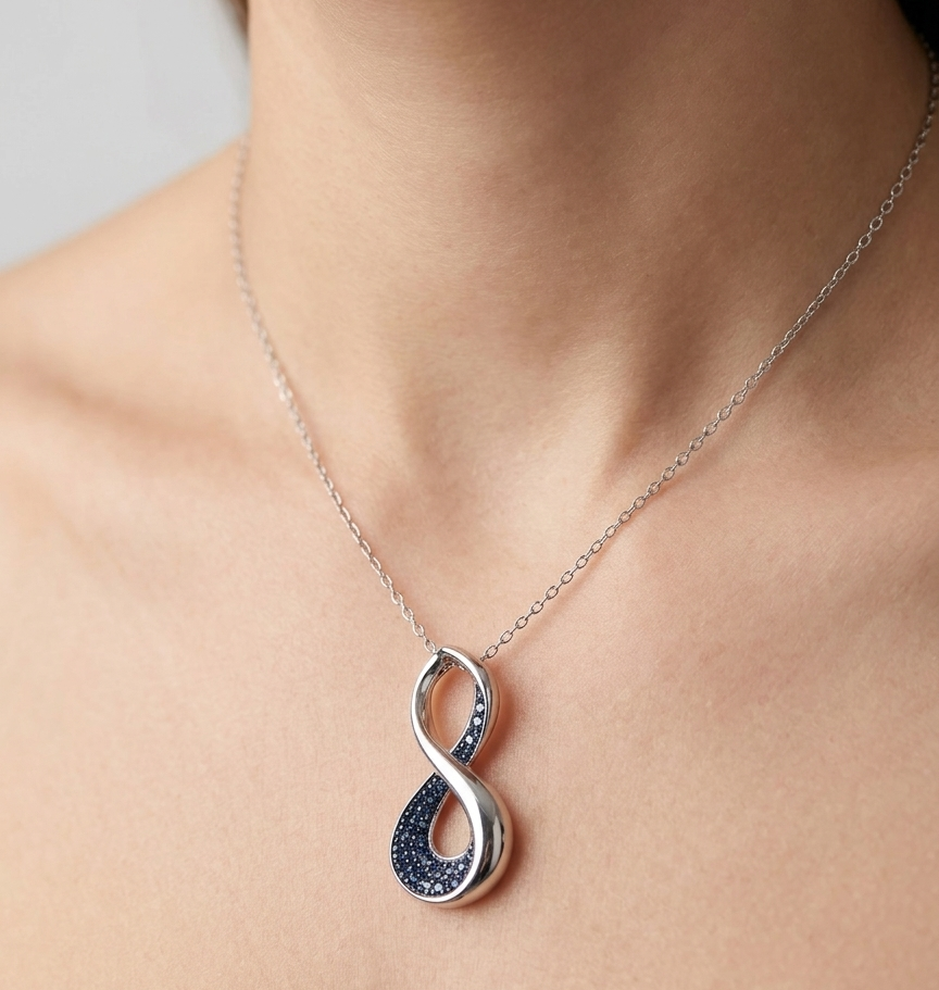 Sterling silver diamond infinity necklace, view 2