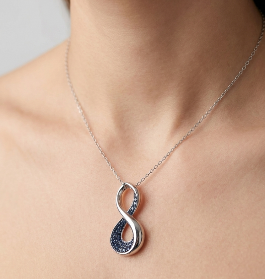 Sterling silver diamond infinity necklace, view 2