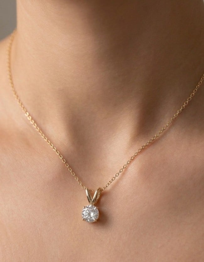 14K yellow gold lab grown diamond solitaire necklace, view 2