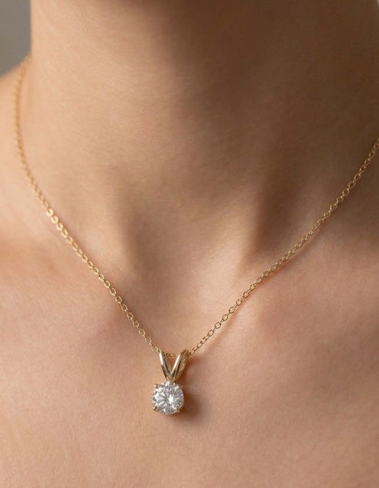 14K yellow gold lab grown diamond solitaire necklace, view 2