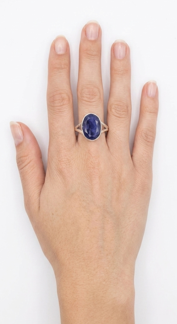 Sterling silver blue sapphire ring, view 2