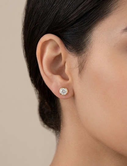 Gold plated sterling silver lab grown diamond stud earrings, view 2