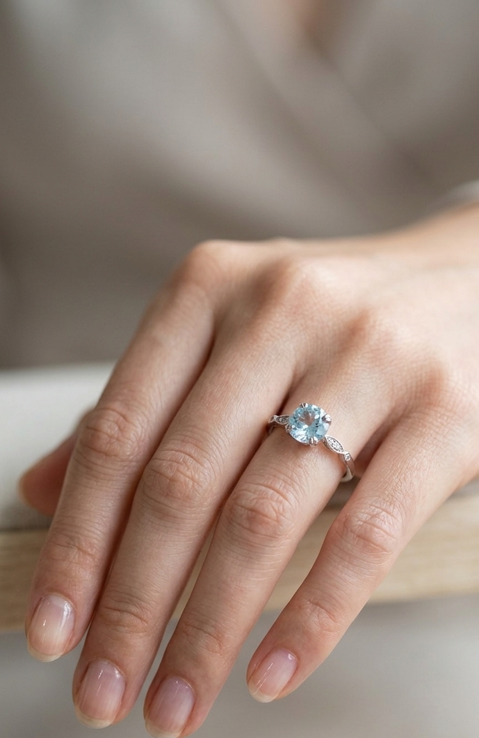 Sterling silver blue topaz ring, view 2