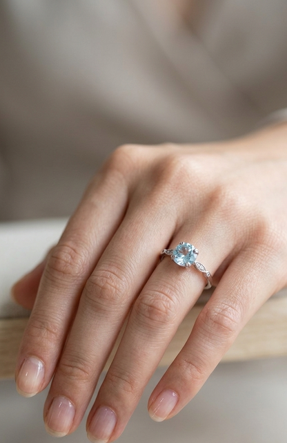 Sterling silver blue topaz ring, view 2