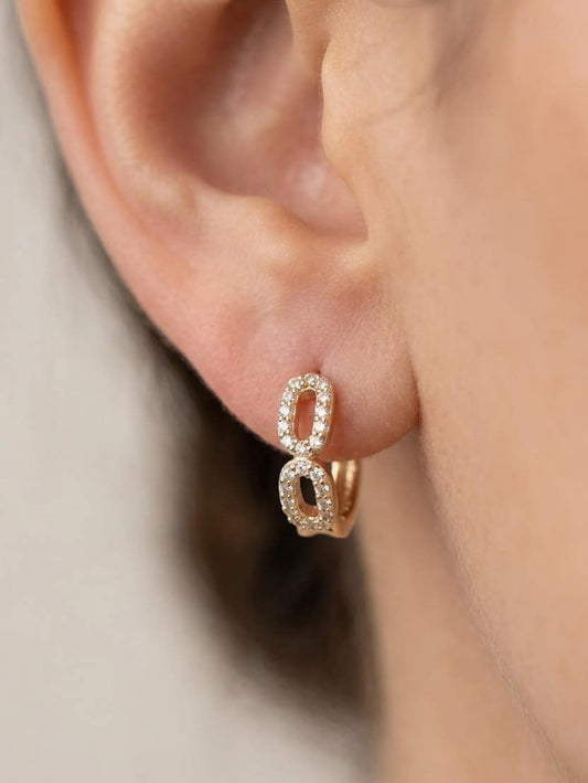 14K gold diamond paperclip huggie earrings, view 2