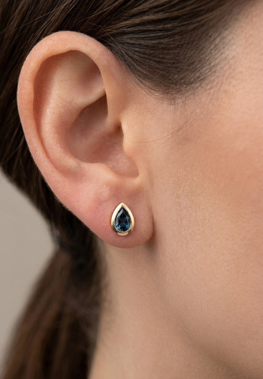 10K gold London blue topaz earrings, view 2