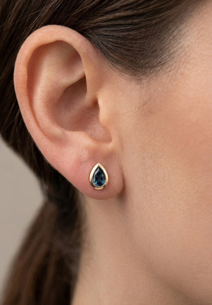 10K gold London blue topaz earrings, view 2