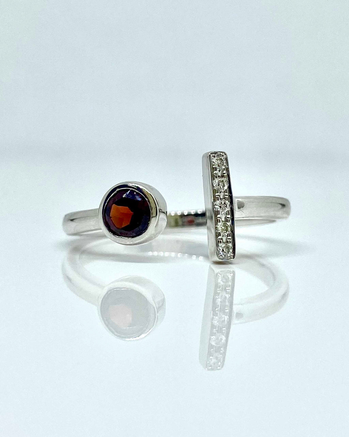 14K white gold garnet and diamond ring