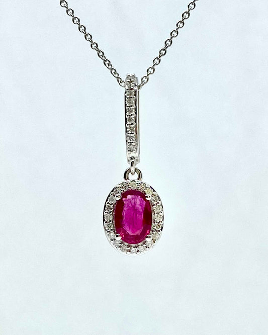 14K white gold ruby and diamond pendant necklace
