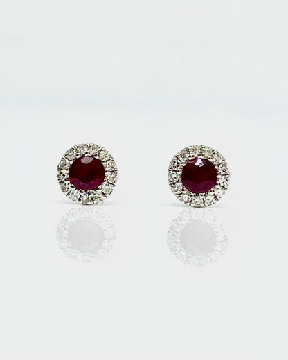 14K white gold ruby and diamond stud earrings