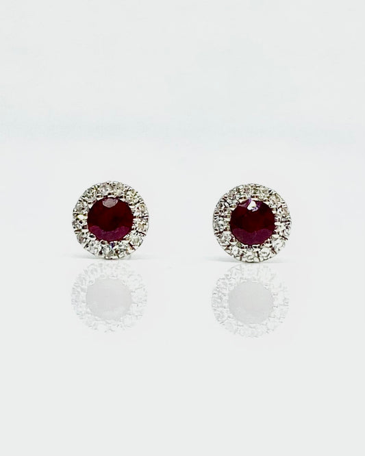 14K white gold ruby and diamond stud earrings
