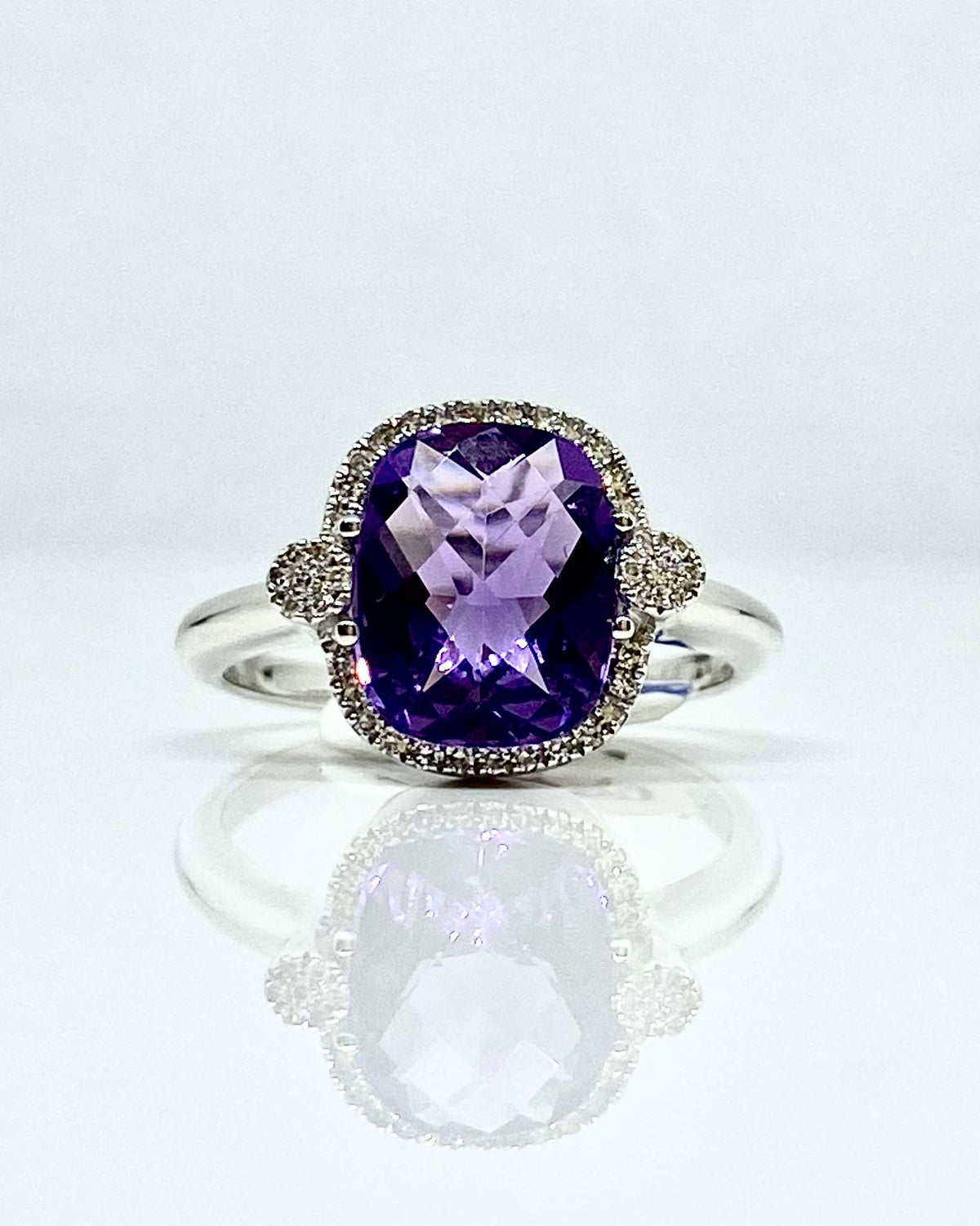 14K white gold amethyst and diamond ring