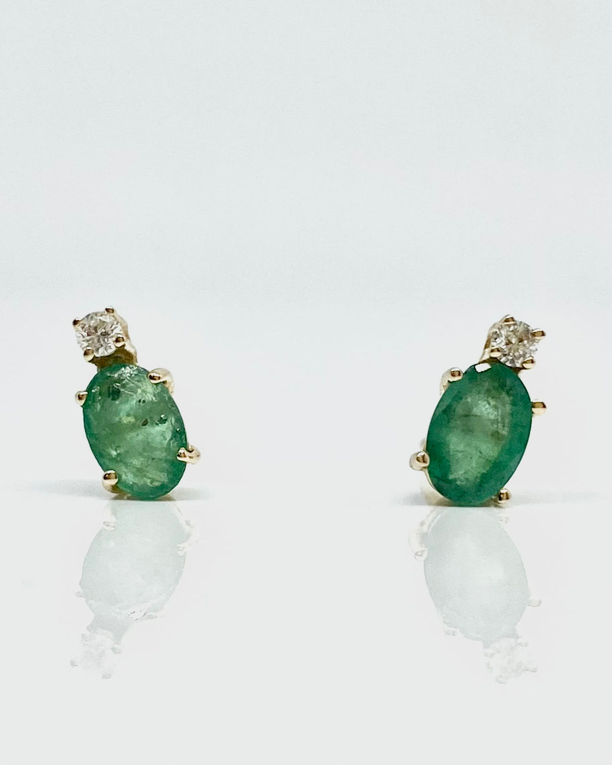 14K yellow gold emerald and diamond stud earrings
