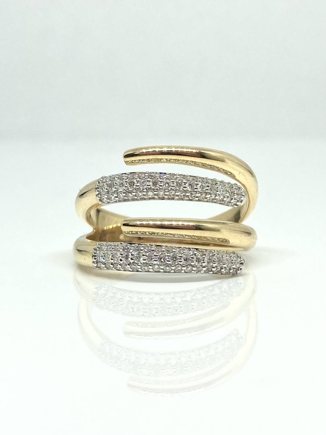 14K yellow gold double bypass pave diamond ring