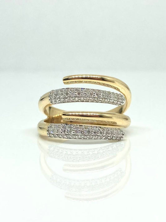 14K yellow gold double bypass pave diamond ring