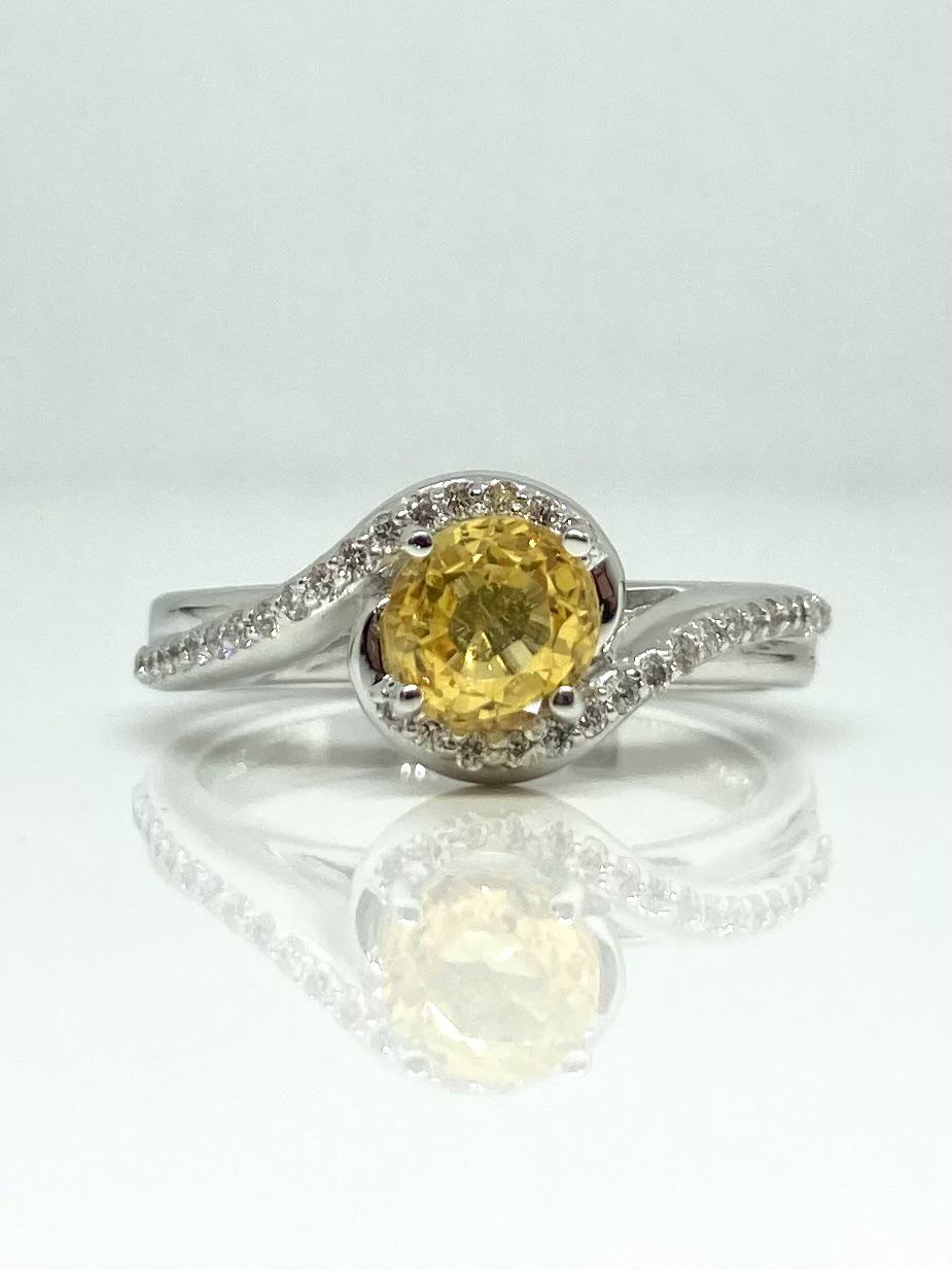 14K gold bypass ring with natural yellow sapphire and diamonds