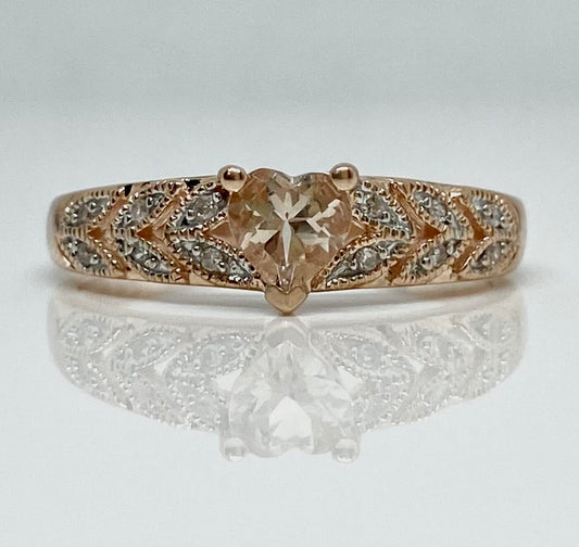 Pre-owned 10K rose gold heart morganite ring