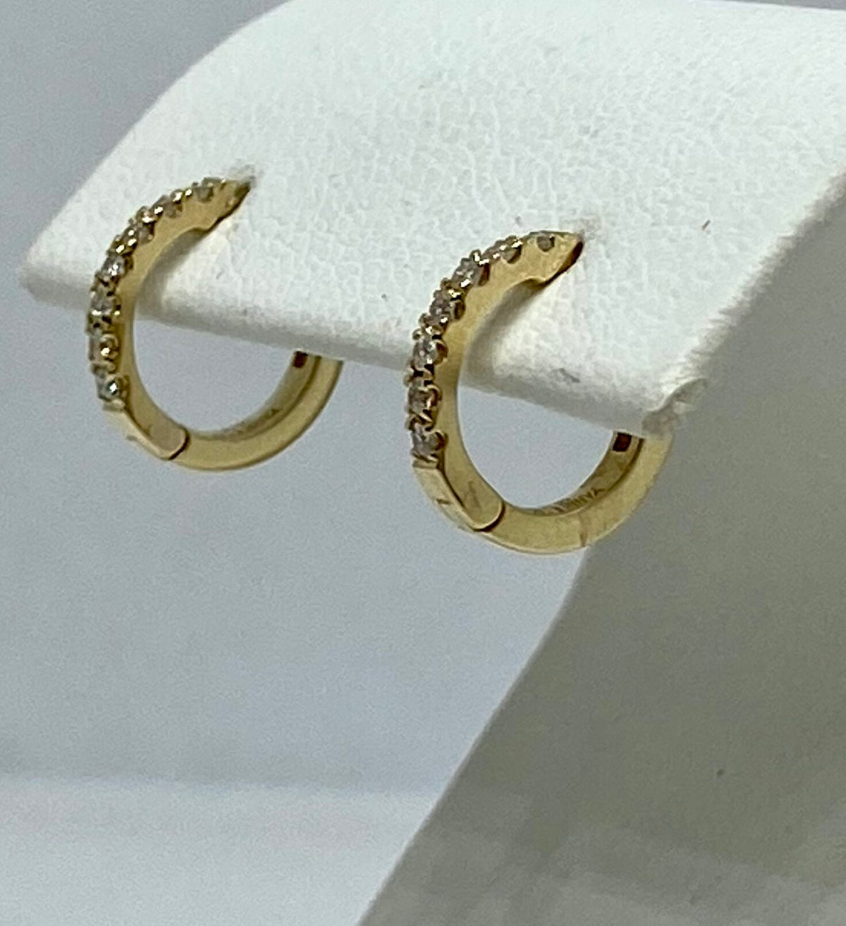 14K yellow gold diamond huggie hoop earrings