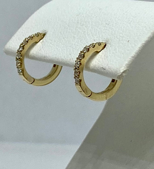 14K yellow gold diamond huggie hoop earrings