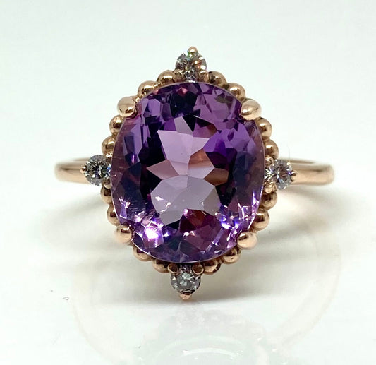 14K gold kunzite ring with diamond accents