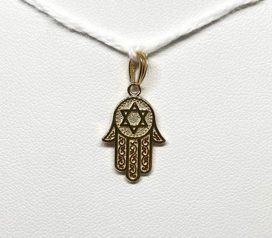 14K yellow gold Hand of God pendant with Star of David
