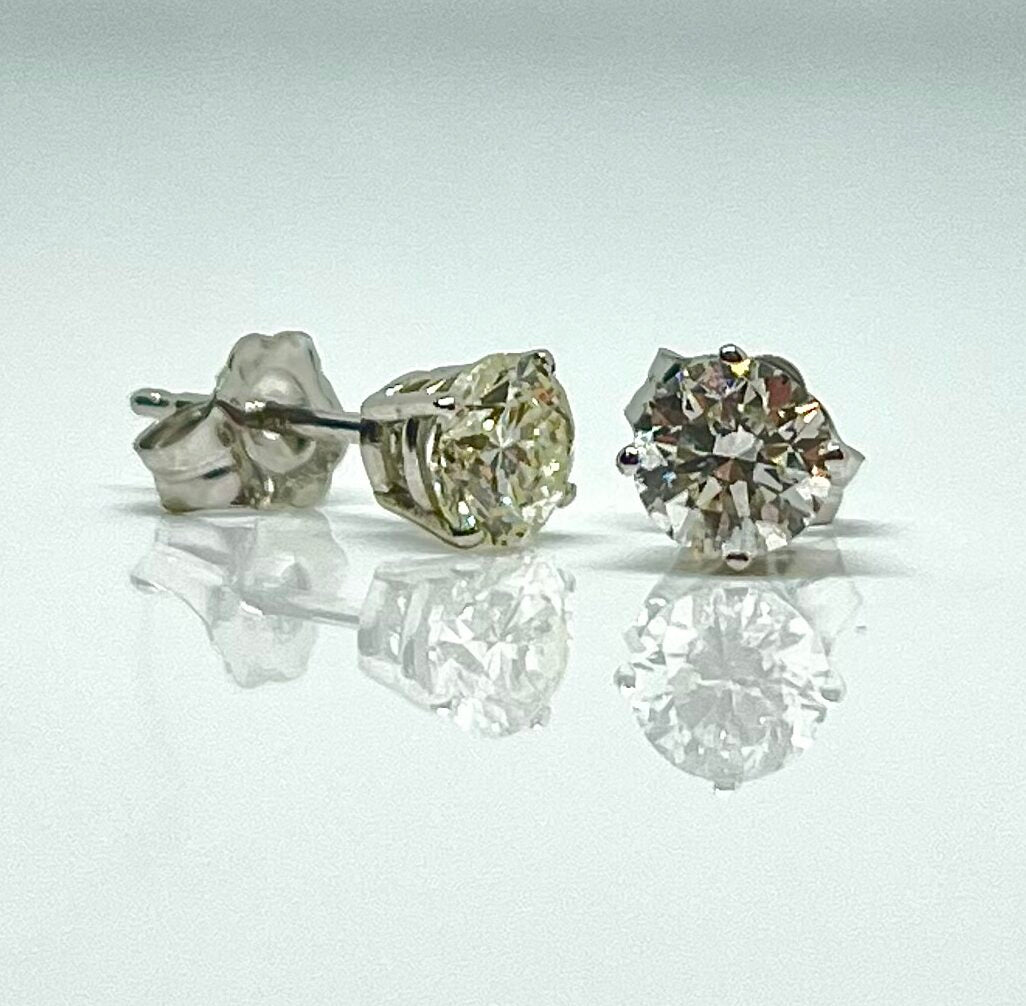 14K gold natural diamond stud earrings, 0.75 ct