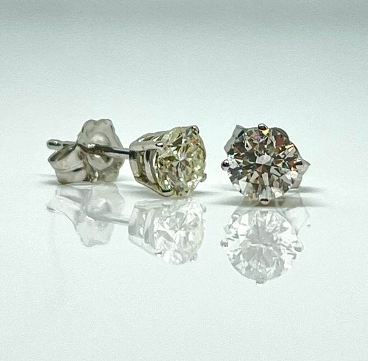 14K gold natural diamond stud earrings, 0.75 ct