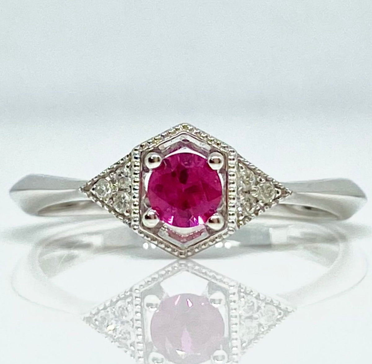 14K white gold ruby and diamond ring