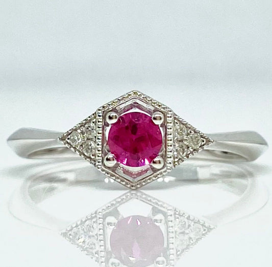 14K white gold ruby and diamond ring