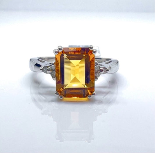 10K white gold citrine and diamond ring