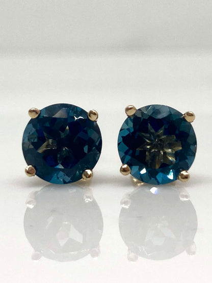 14K gold London blue topaz stud earrings