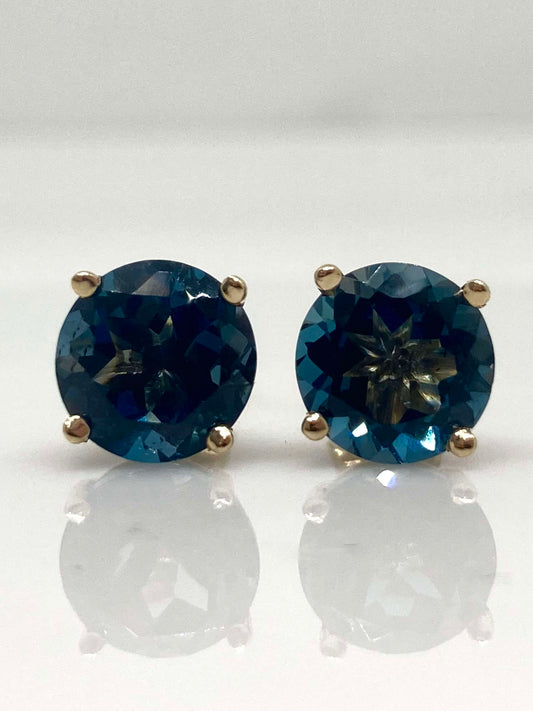 14K gold London blue topaz stud earrings