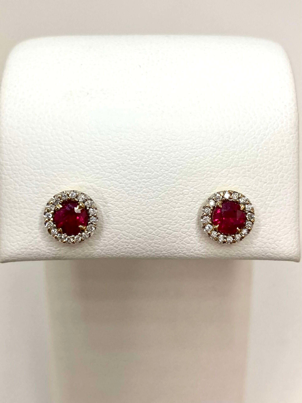 14K gold ruby and diamond halo earrings, style B