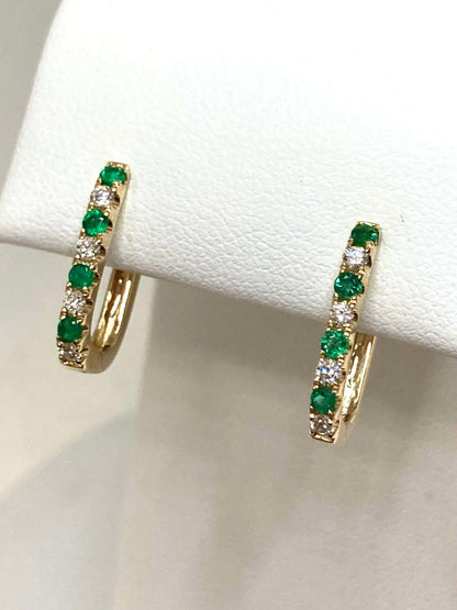 14K yellow gold diamond and emerald earrings
